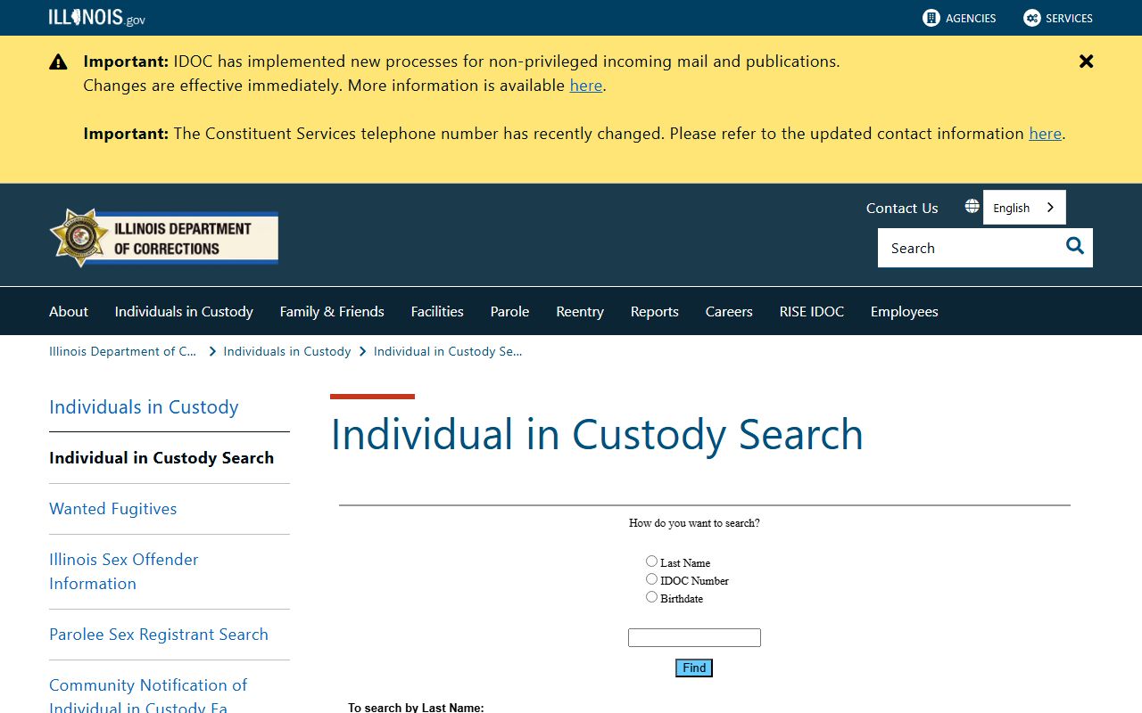 Illinois Department of Corrections inmate search used for sentenced Kane County prisoners